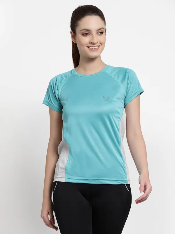 Pine_Green__Roundneck_Polyester_T-Shirt_For_Women