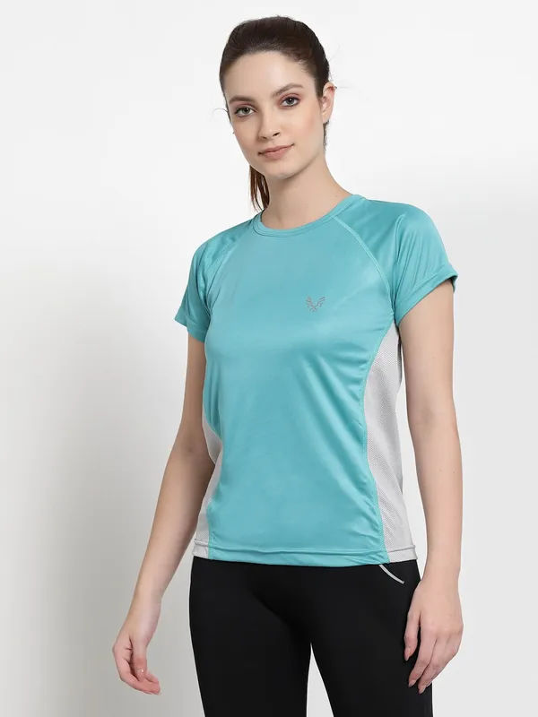 Pine_Green__Roundneck_Polyester_T-Shirt_For_Women