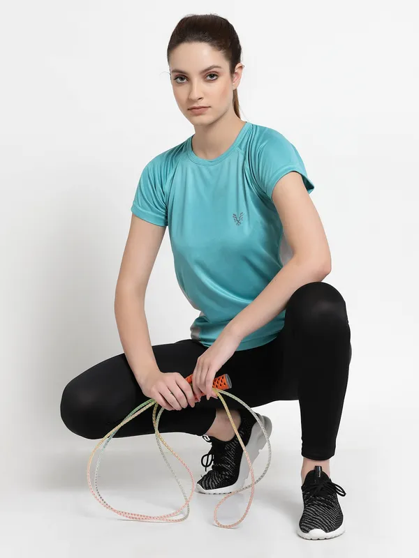Pine_Green__Roundneck_Polyester_T-Shirt_For_Women