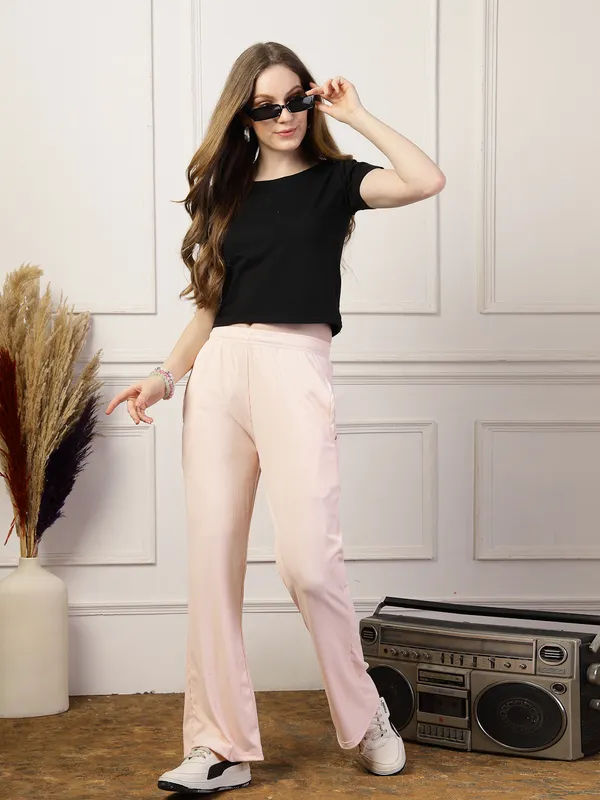 Misty_Rose_Ribbed_Stretchable_Bell_Bottom_Trouser_With_Elasticated_Drawstring_Waist_&_Side_Pocket_For_Women_&_Girls