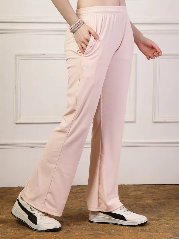 Misty_Rose_Ribbed_Stretchable_Bell_Bottom_Trouser_With_Elasticated_Drawstring_Waist_&_Side_Pocket_For_Women_&_Girls