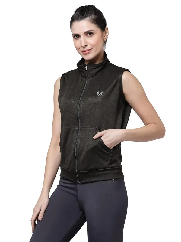 Military_Green_Sleeveless_Training_Sports_Gym_Jacket_For_Women_&_Girls