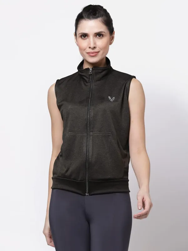 Military_Green_Sleeveless_Training_Sports_Gym_Jacket_For_Women_&_Girls
