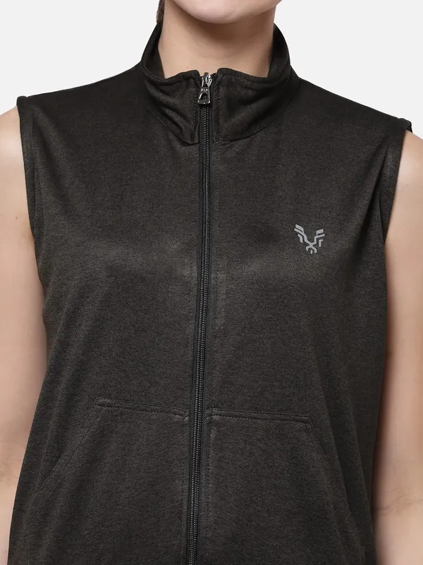 Military_Green_Sleeveless_Training_Sports_Gym_Jacket_For_Women_&_Girls