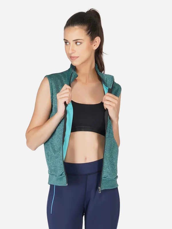 Pine_Green_Sleeveless_Training_Sports_Gym_Jacket_For_Women_&_Girls