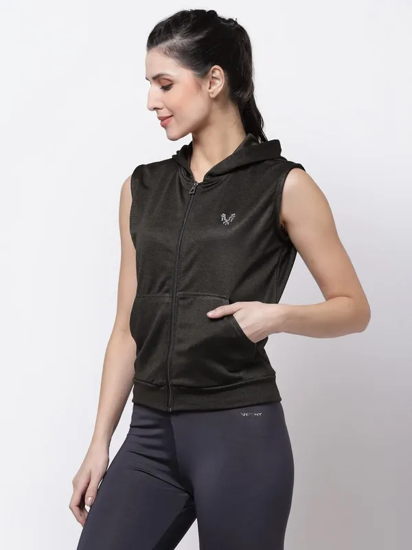 Military_Green_Sleeveless_Hooded_Training_Sports_Gym_Jacket_For_Women_&_Girls