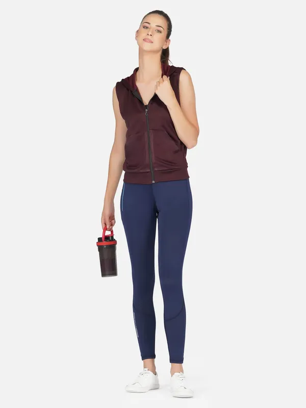 Wine_Sleeveless_Hooded_Training_Sports_Gym_Jacket_For_Women_&_Girls