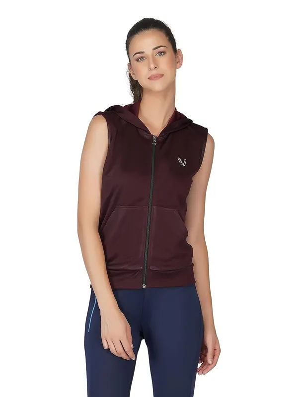 Wine_Sleeveless_Hooded_Training_Sports_Gym_Jacket_For_Women_&_Girls