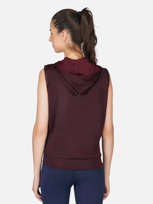 Wine_Sleeveless_Hooded_Training_Sports_Gym_Jacket_For_Women_&_Girls