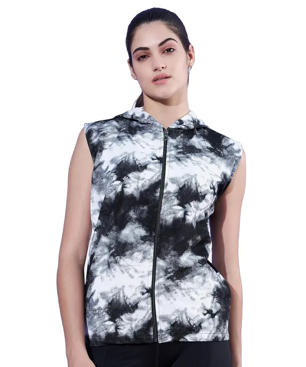 Black_&_White_Standard_Length_Polyester_Sleeveless_Hooded_Training_Sports_Gym_Jacket_For_Women_&_Girls