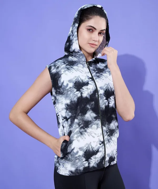Black_&_White_Standard_Length_Polyester_Sleeveless_Hooded_Training_Sports_Gym_Jacket_For_Women_&_Girls