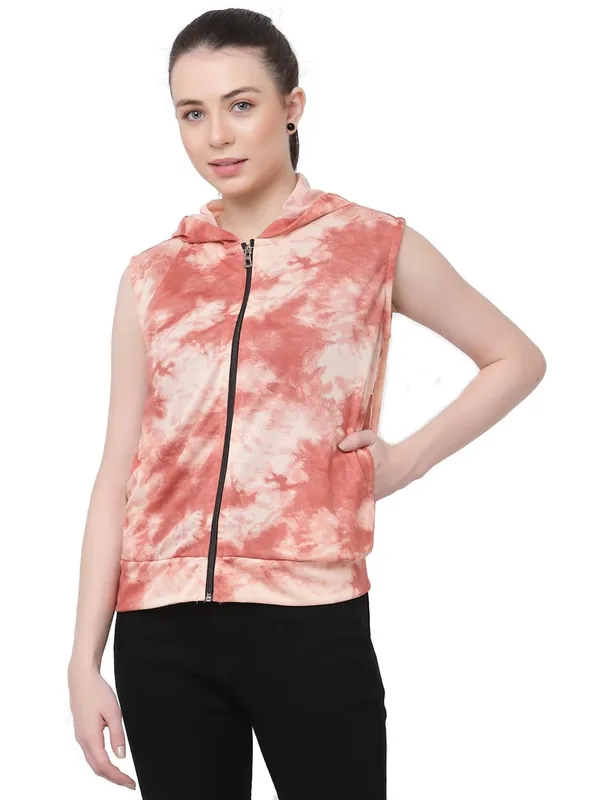 Peach_Standard_Length_Polyester_Sleeveless_Hooded_Training_Sports_Gym_Jacket_For_Women_&_Girls
