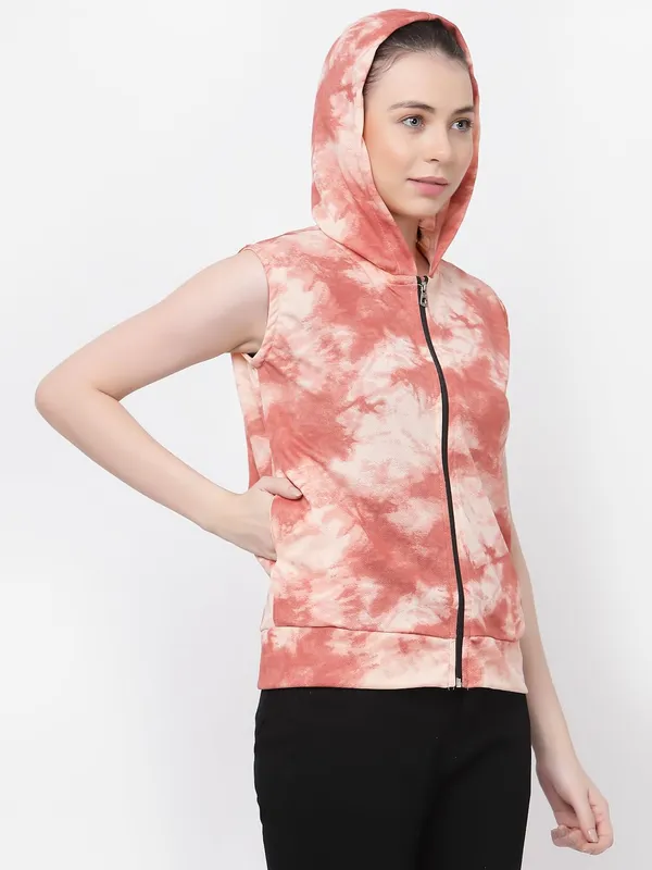 Peach_Standard_Length_Polyester_Sleeveless_Hooded_Training_Sports_Gym_Jacket_For_Women_&_Girls