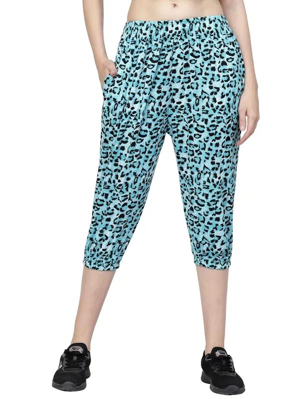 Aqua_Animal_Print_Tie-Dye_Strechable_Capri_3/4Th_Shorts_For_Women_&_Girls