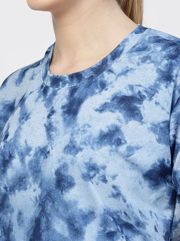 Blue_Animal_Print_Tie-Dye_Half_Sleeve_T-Shirt_&_Shorts_Night_Suit_Set_For_Women_&_Girls