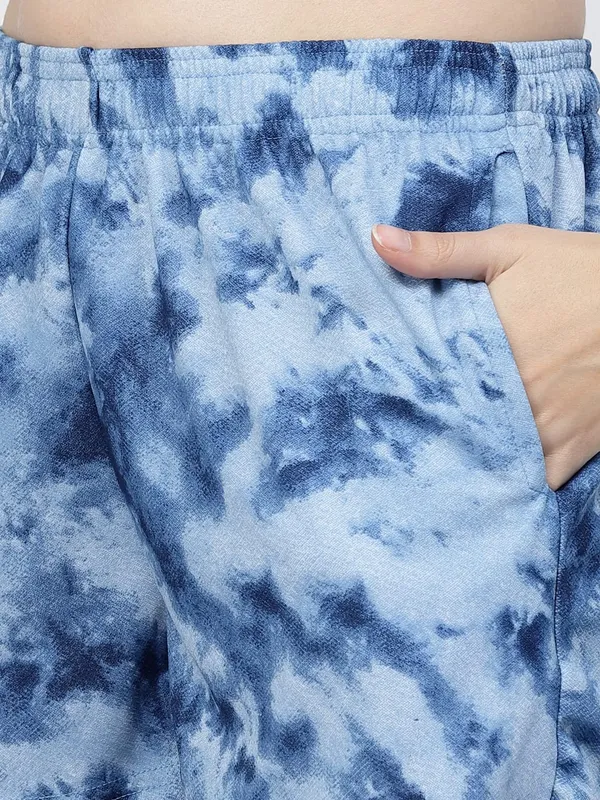 Blue_Animal_Print_Tie-Dye_Half_Sleeve_T-Shirt_&_Shorts_Night_Suit_Set_For_Women_&_Girls