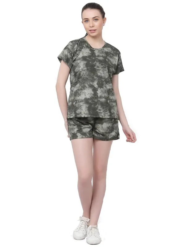 Green_Animal_Print_Tie-Dye_Half_Sleeve_T-Shirt_&_Shorts_Night_Suit_Set_For_Women_&_Girls