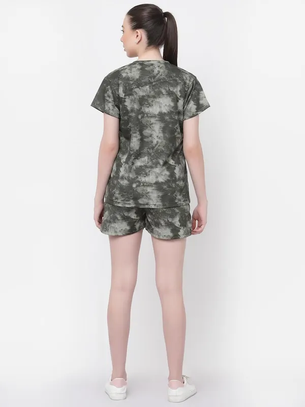 Green_Animal_Print_Tie-Dye_Half_Sleeve_T-Shirt_&_Shorts_Night_Suit_Set_For_Women_&_Girls