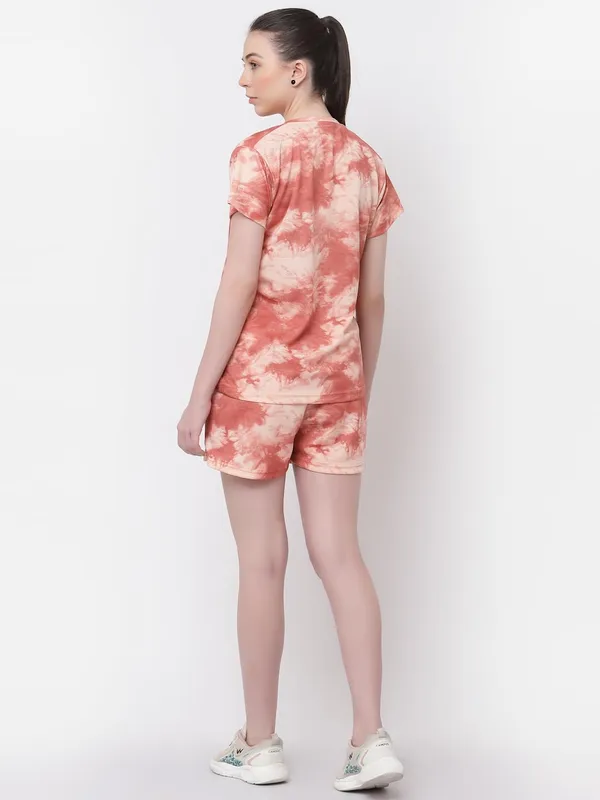 Peach_Animal_Print_Tie-Dye_Half_Sleeve_T-Shirt_&_Shorts_Night_Suit_Set_For_Women_&_Girls