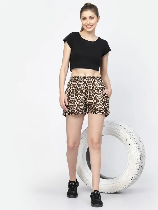 Brown_Relaxed_Fit_Printed_Shorts_With_Side_Pockets_For_Women_&_Girls