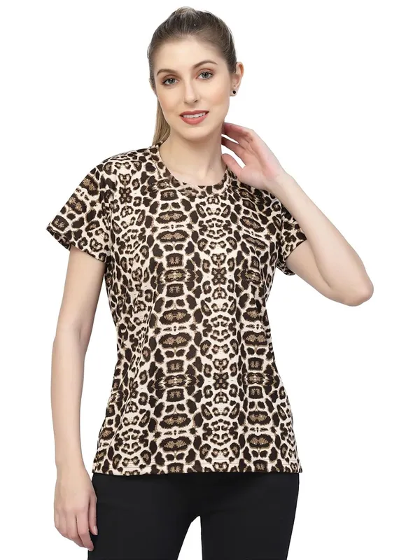 Brown_Printed_Half_Sleeves_Round_Neck_Gym_Sports_T-Shirt_For_Women_&_Girls_|_Premium_Regular_Fit_Animal_Print_T-Shirt