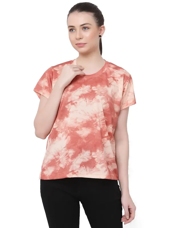 Peach_Regular_Fit_Printed_Half_Sleeves_Round_Neck_Gym_Sports_T-Shirt_For_Women_&_Girls