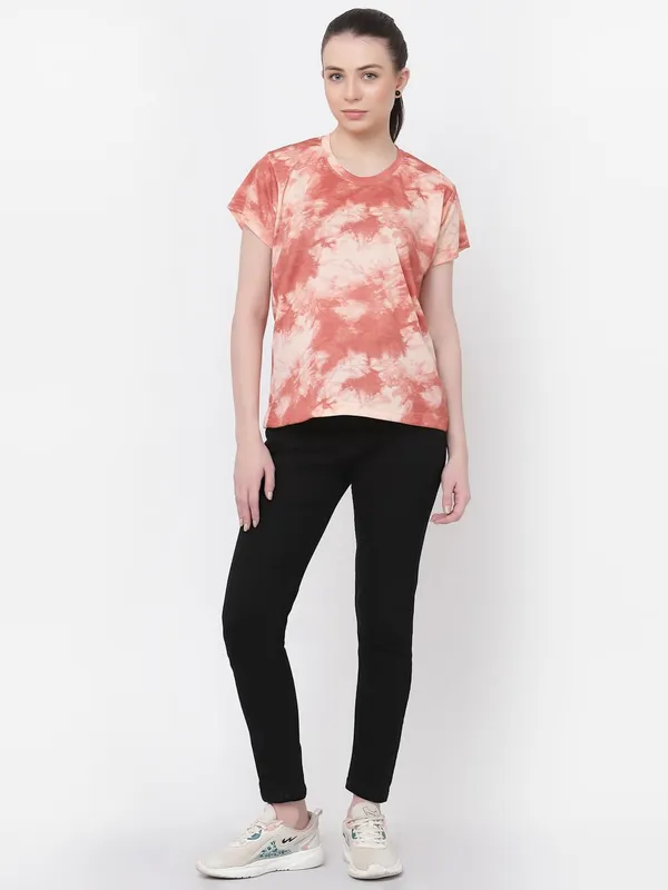 Peach_Regular_Fit_Printed_Half_Sleeves_Round_Neck_Gym_Sports_T-Shirt_For_Women_&_Girls