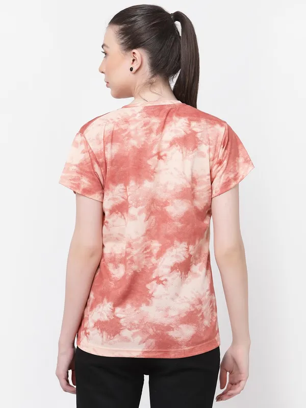 Peach_Regular_Fit_Printed_Half_Sleeves_Round_Neck_Gym_Sports_T-Shirt_For_Women_&_Girls