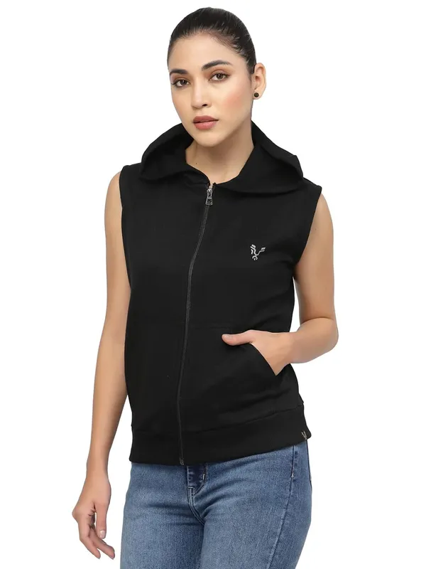 Black_Half_Sleeves_Cotton_Jacket_With_Hood_For_Women_&_Girls