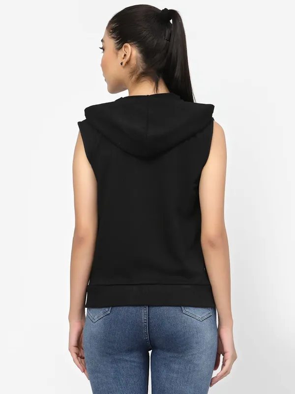 Black_Half_Sleeves_Cotton_Jacket_With_Hood_For_Women_&_Girls