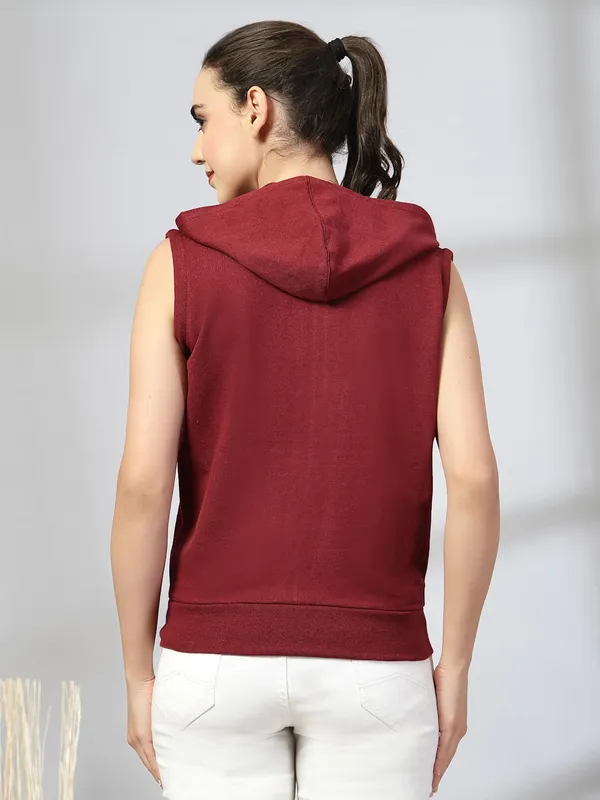 Wine_Cotton_Blend_Standard_Length_Jacket_For_Women_&_Girls