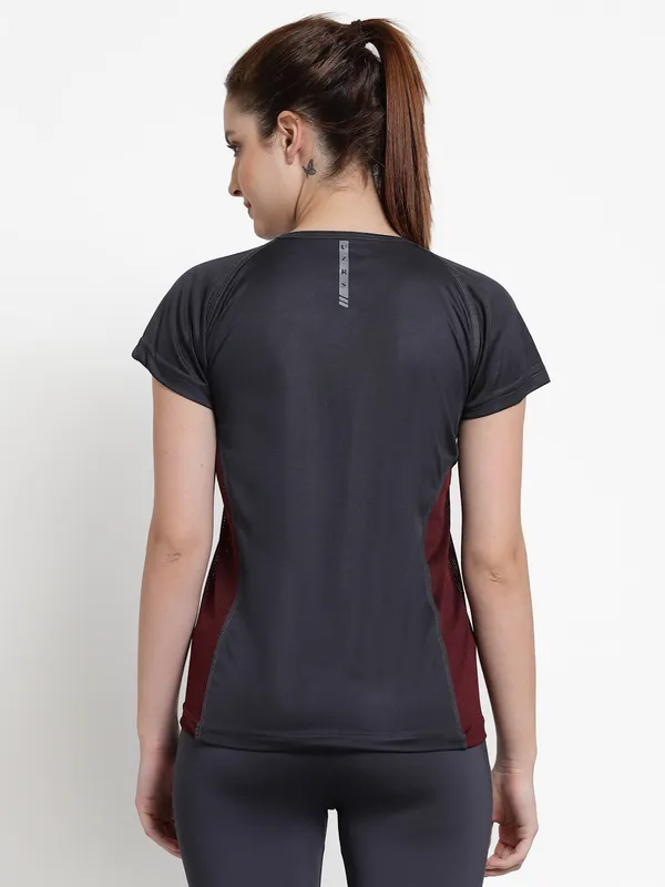 Stone_Grey__Roundneck_Polyester_T-Shirt_For_Women
