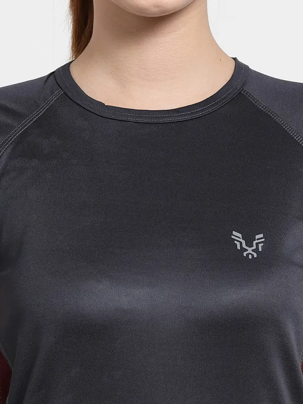 Stone_Grey__Roundneck_Polyester_T-Shirt_For_Women