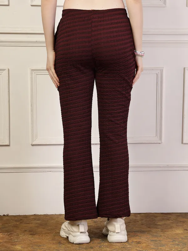 Wine_Flared_Fit_Puff_Bell_Bottom_Trousers_With_Side_Pockets_For_Women_&_Girls