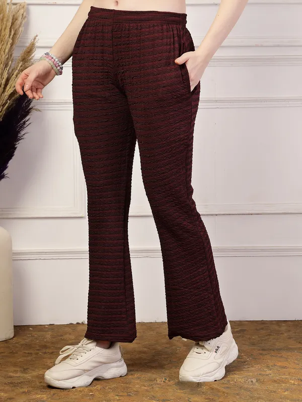 Wine_Flared_Fit_Puff_Bell_Bottom_Trousers_With_Side_Pockets_For_Women_&_Girls