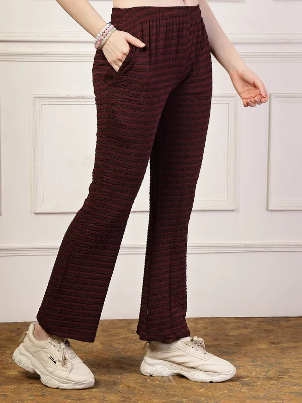 Wine_Flared_Fit_Puff_Bell_Bottom_Trousers_With_Side_Pockets_For_Women_&_Girls