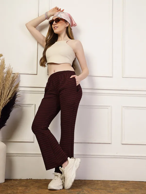 Wine_Flared_Fit_Puff_Bell_Bottom_Trousers_With_Side_Pockets_For_Women_&_Girls