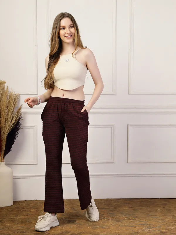 Wine_Flared_Fit_Puff_Bell_Bottom_Trousers_With_Side_Pockets_For_Women_&_Girls