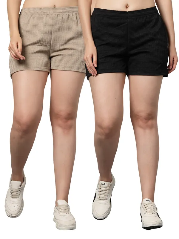 Uzarus_Women�s_Relax_Fit_Shorts_(Pack_of_2)_Effortless_Comfort_&_Style_in_Every_Step_._Elastic_Waist__Shorts_with_2_Side_Pockets__Relaxed_Fit_Shorts_for_Gym,_Running_&_Everyday_Comfort.