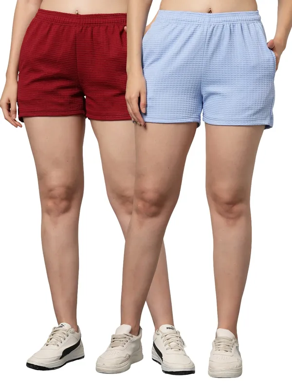 Uzarus_Women�s_Relax_Fit_Shorts_(Pack_of_2)_Effortless_Comfort_&_Style_in_Every_Step_._Elastic_Waist__Shorts_with_2_Side_Pockets__Relaxed_Fit_Shorts_for_Gym,_Running_&_Everyday_Comfort.