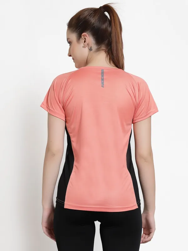 Peach__Roundneck_Polyester_T-Shirt_For_Women