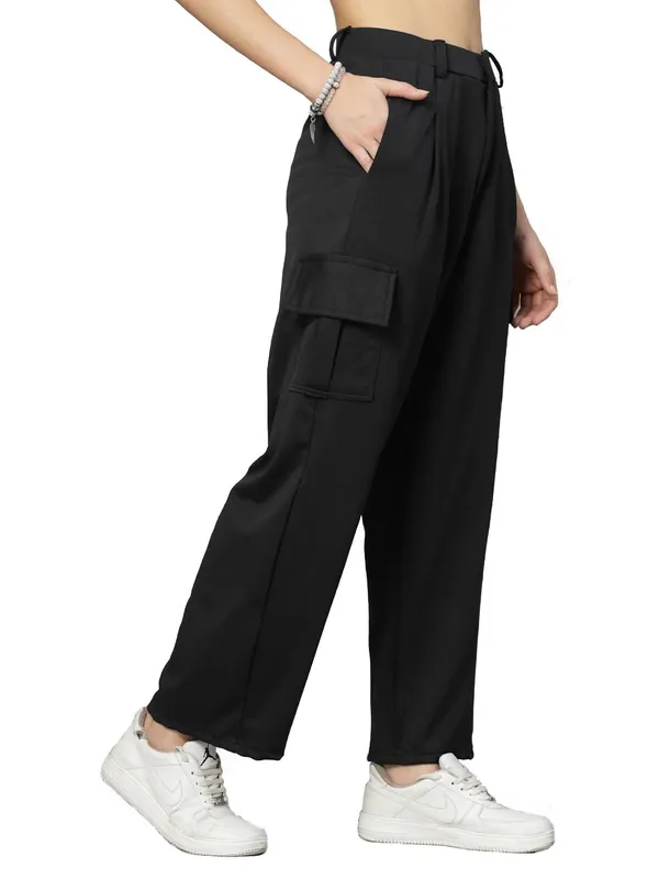 Black_Relaxed_Fit_Cargo_Trouser_4_Pockets_Baggy_Pants_For_Women_&_Girls