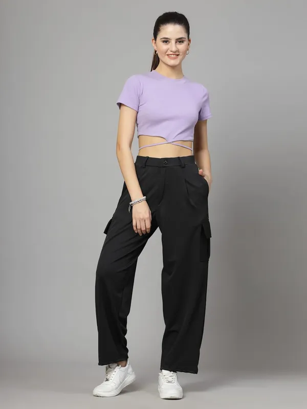 Black_Relaxed_Fit_Cargo_Trouser_4_Pockets_Baggy_Pants_For_Women_&_Girls