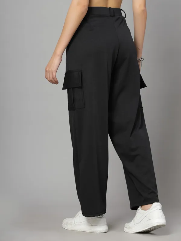 Black_Relaxed_Fit_Cargo_Trouser_4_Pockets_Baggy_Pants_For_Women_&_Girls