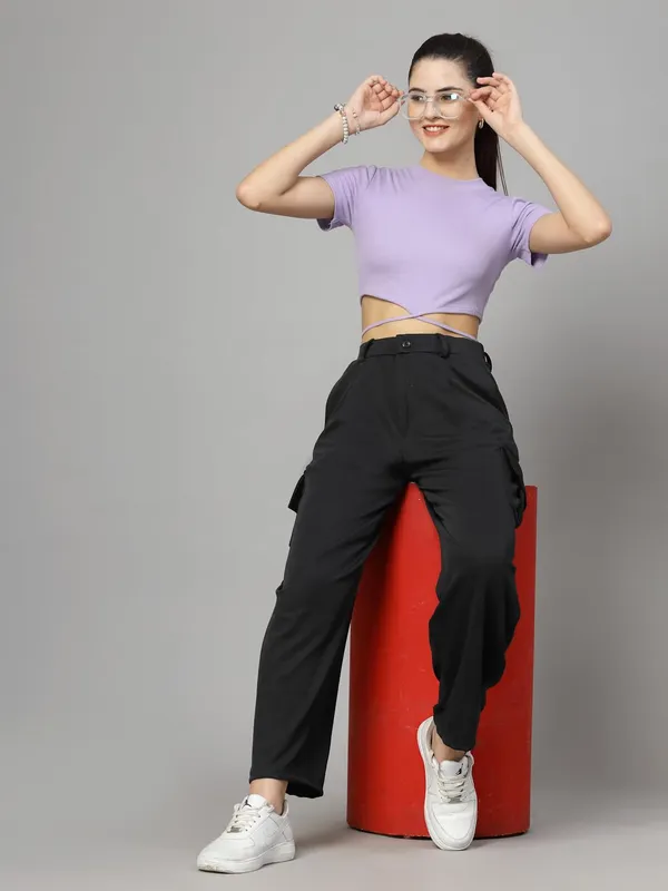 Black_Relaxed_Fit_Cargo_Trouser_4_Pockets_Baggy_Pants_For_Women_&_Girls