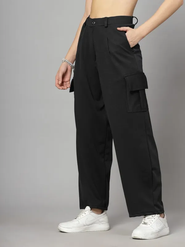 Black_Relaxed_Fit_Cargo_Trouser_4_Pockets_Baggy_Pants_For_Women_&_Girls