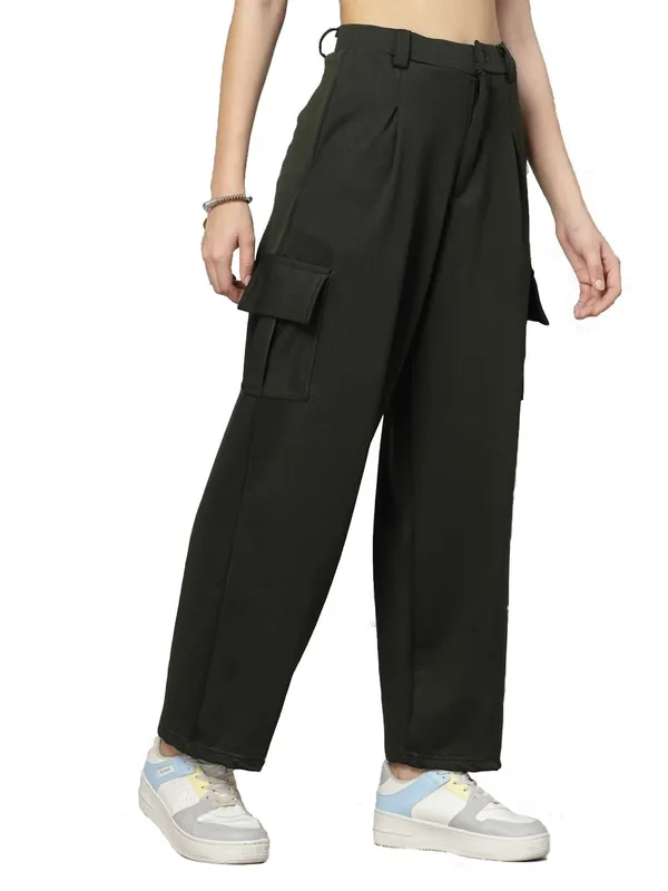 Green_Relaxed_Fit_Cargo_Trouser_4_Pockets_Baggy_Pants_For_Women_&_Girls