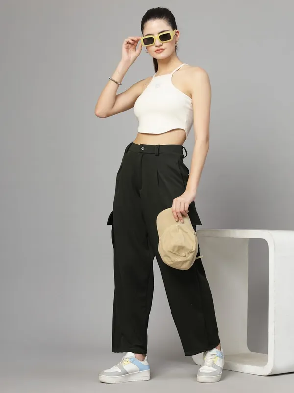Green_Relaxed_Fit_Cargo_Trouser_4_Pockets_Baggy_Pants_For_Women_&_Girls