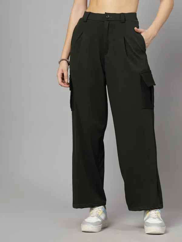 Green_Relaxed_Fit_Cargo_Trouser_4_Pockets_Baggy_Pants_For_Women_&_Girls