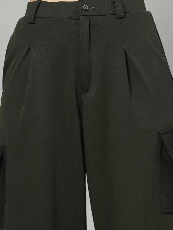Green_Relaxed_Fit_Cargo_Trouser_4_Pockets_Baggy_Pants_For_Women_&_Girls